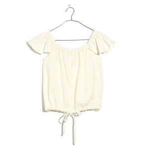 Madewell Cream Off Shoulder Button Cap Sleeve Blouse